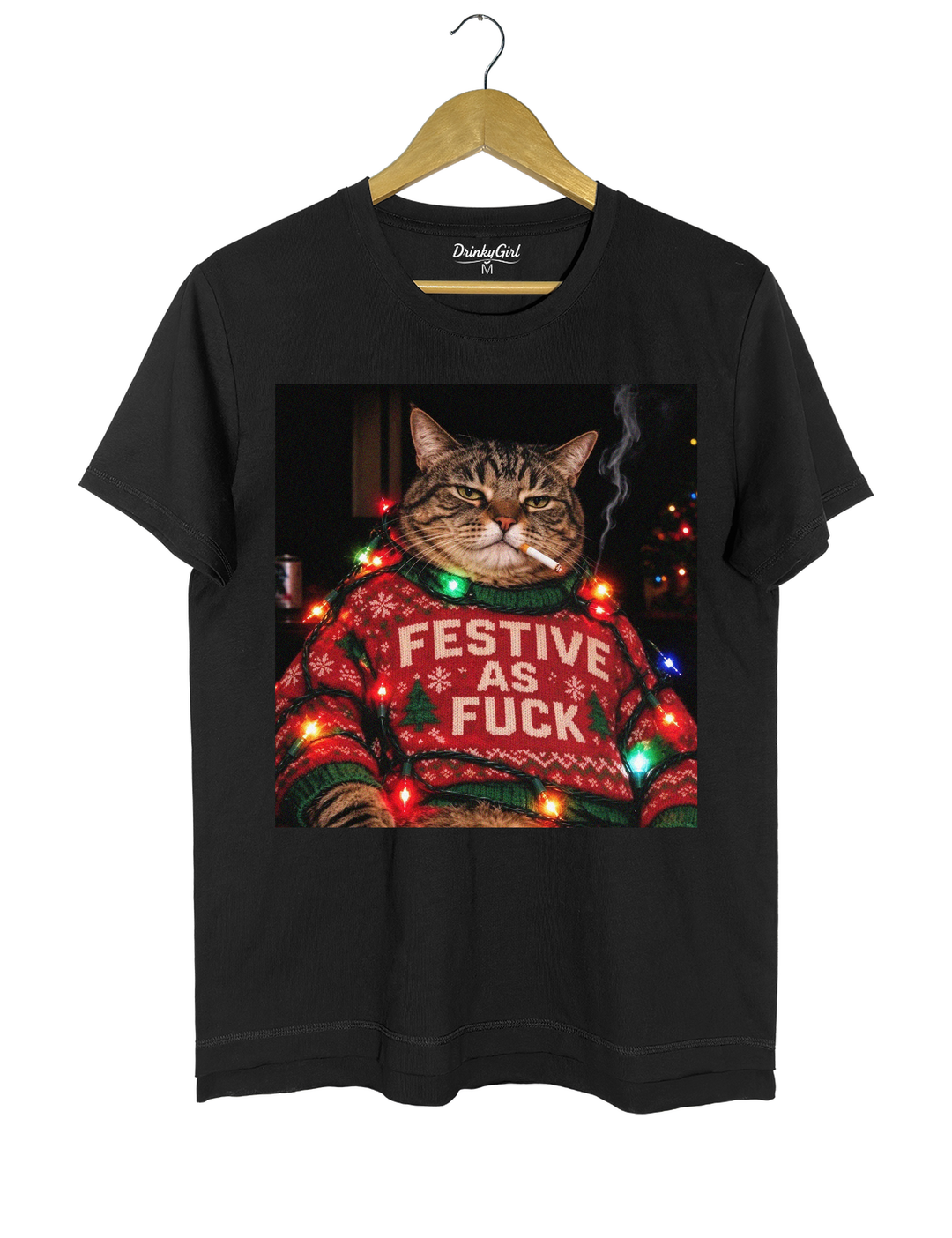 Funny Christmas Cat Tee - Black