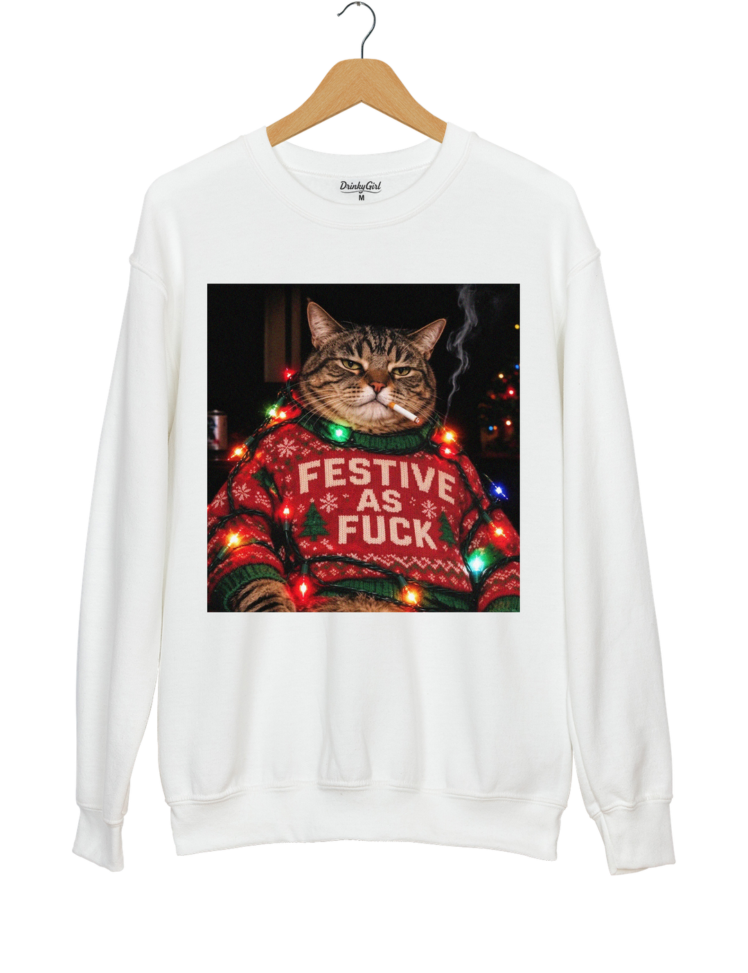 Funny Christmas Cat Sweatshirt - White