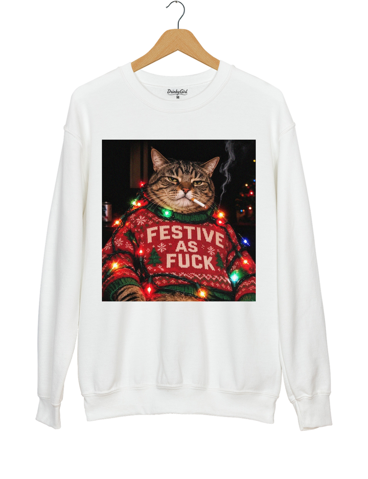 Funny Christmas Cat Sweatshirt - White