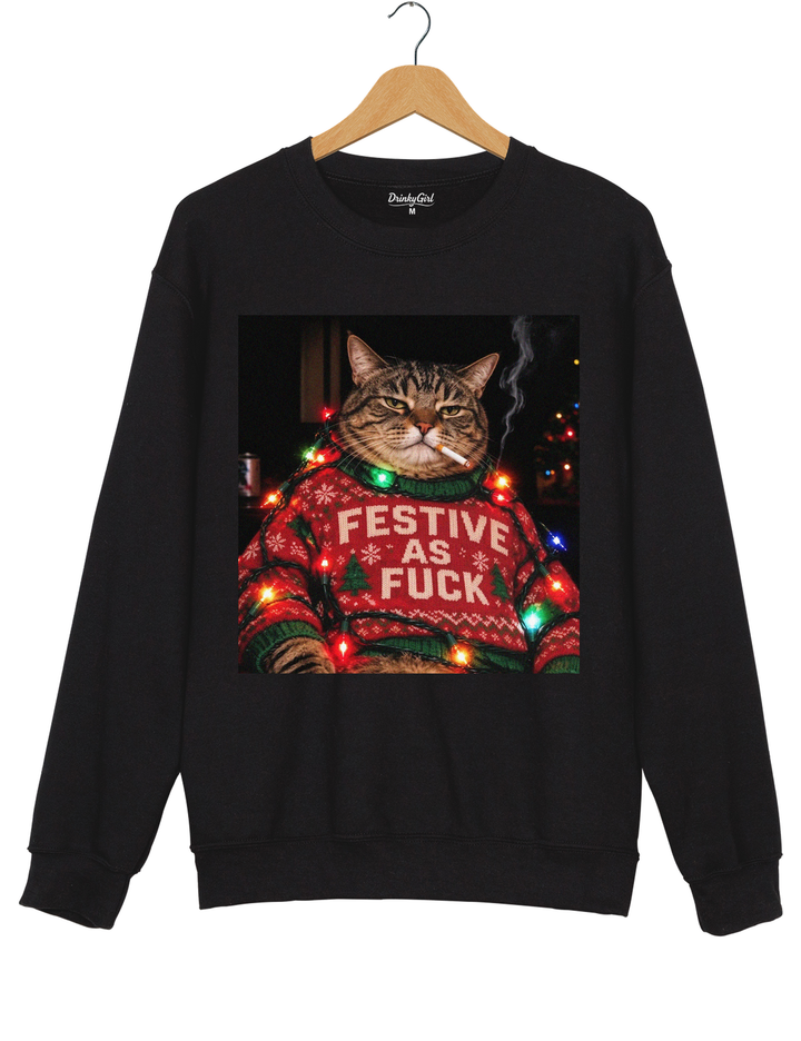 Funny Christmas Cat Sweatshirt - Black