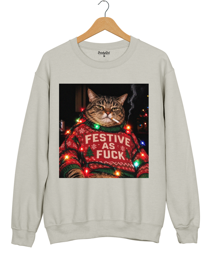 Funny Christmas Cat Sweatshirt - Gray