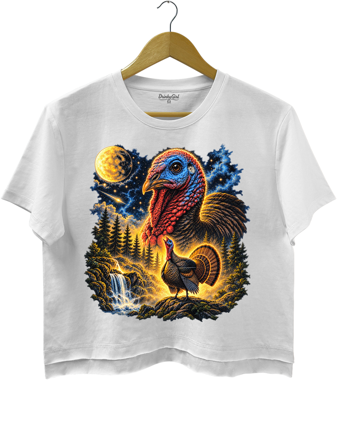 Turkey Howling To The Moon Thanksgiving Crop Top - White