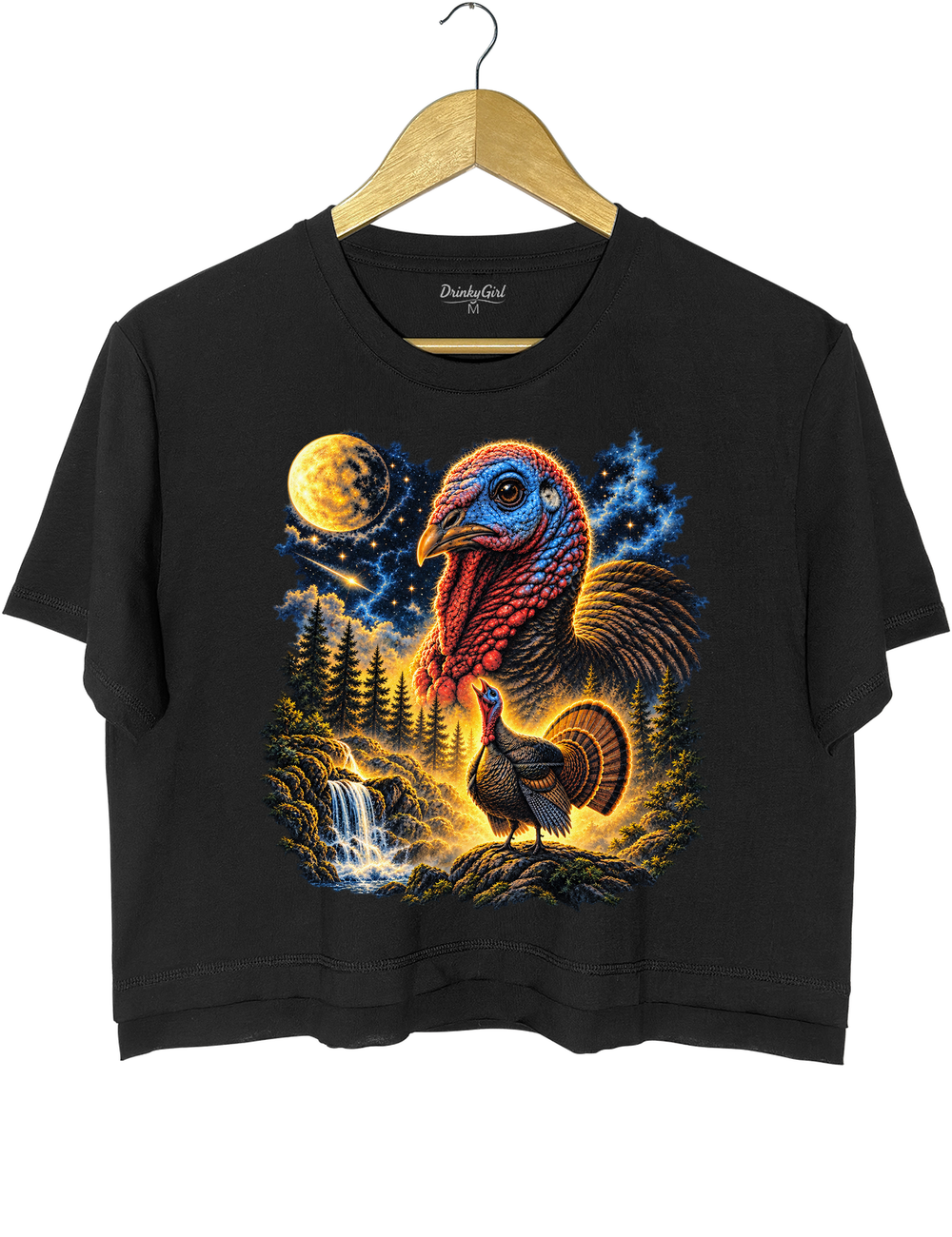Turkey Howling To The Moon Thanksgiving Crop Top - Black
