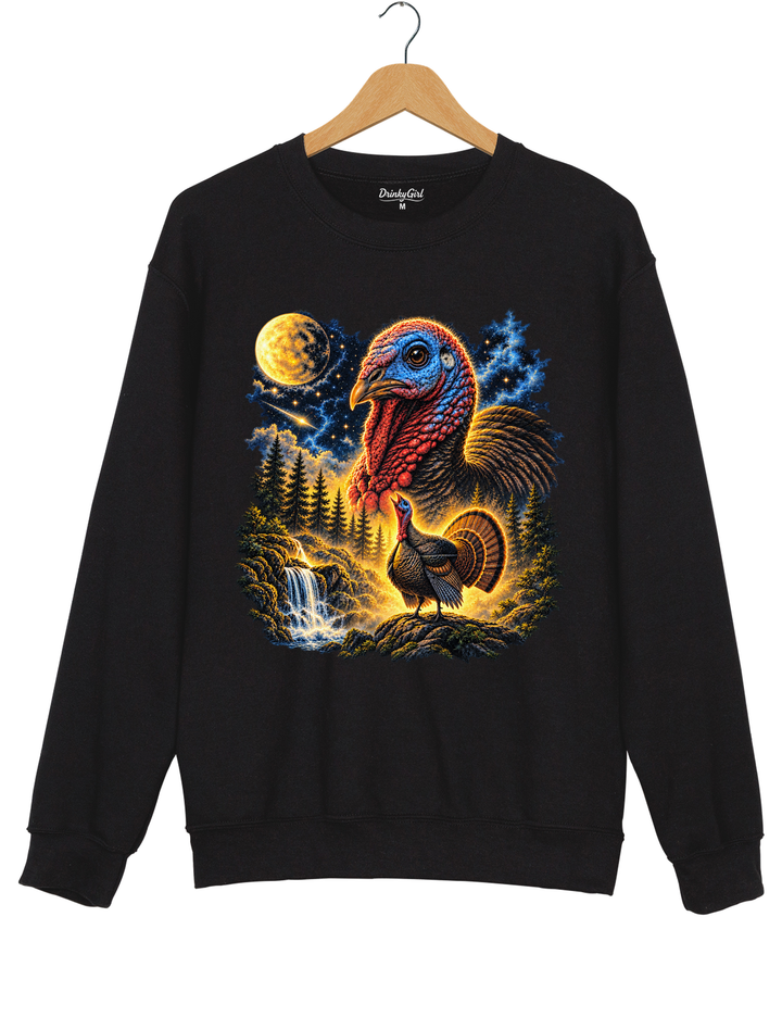 Turkey Howling To The Moon Thanksgiving Sweatshirt - Black