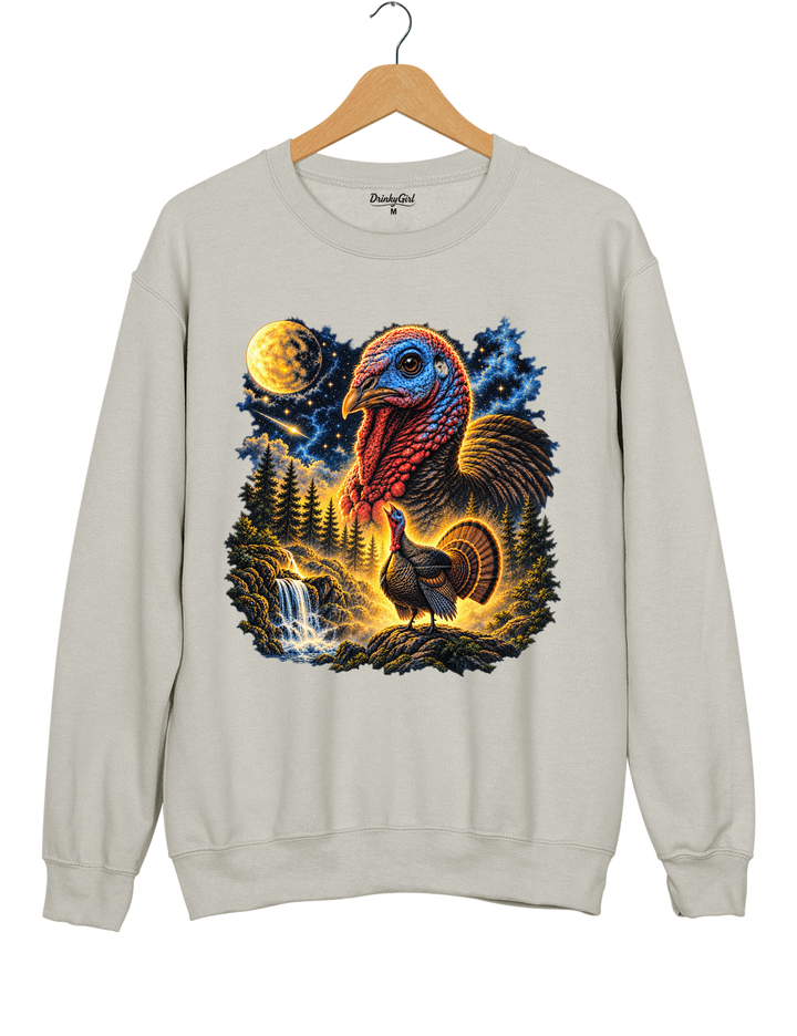 Turkey Howling To The Moon Thanksgiving Sweatshirt - Gray