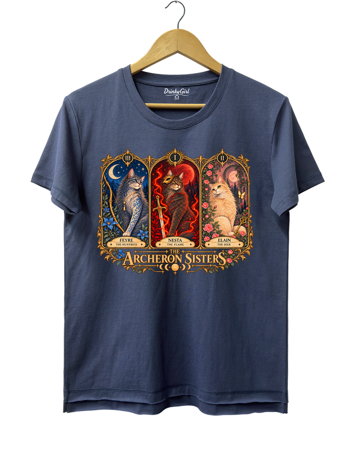 ACOTAR Archeron Sisters Cat Tarot Tee - Navy Blue