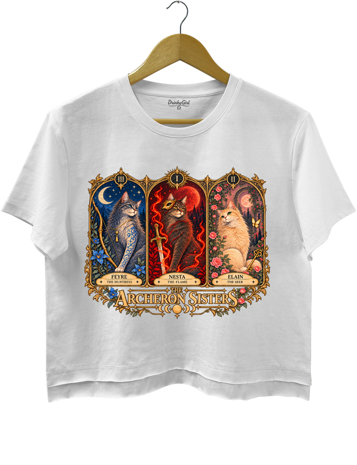ACOTAR Archeron Sisters Cat Tarot Crop Top - White