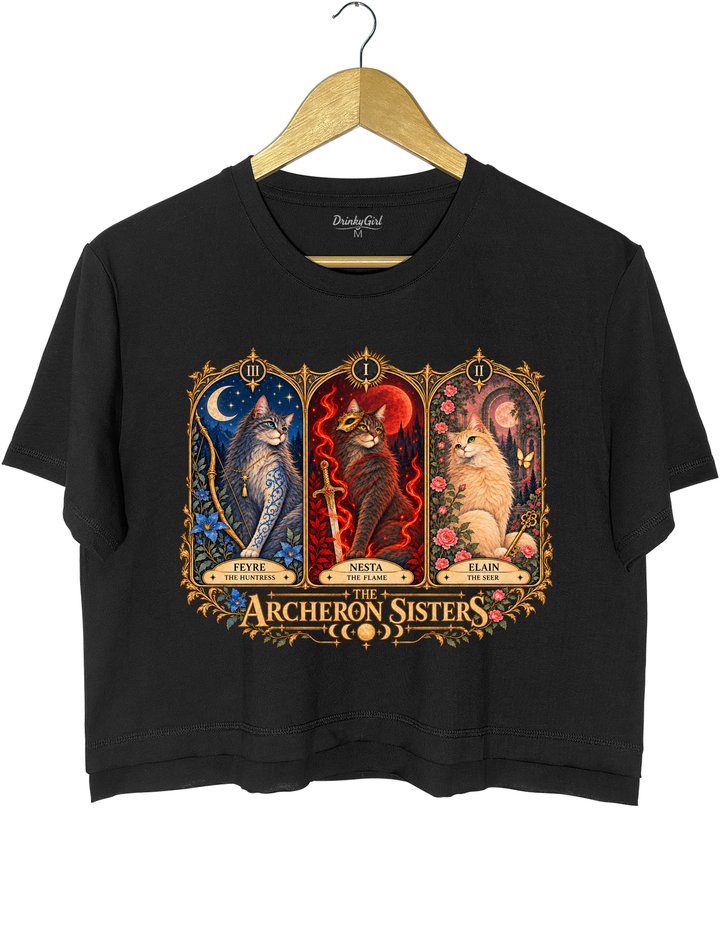 ACOTAR Archeron Sisters Cat Tarot Crop Top - Black