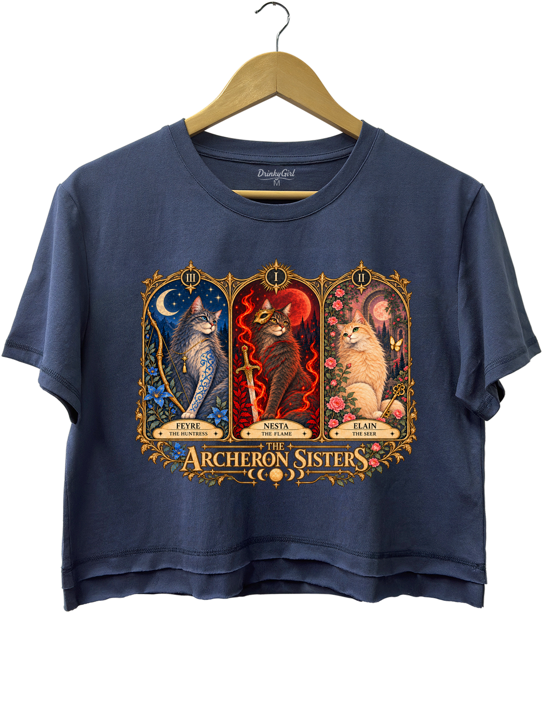 ACOTAR Archeron Sisters Cat Tarot Crop Top - Navy Blue