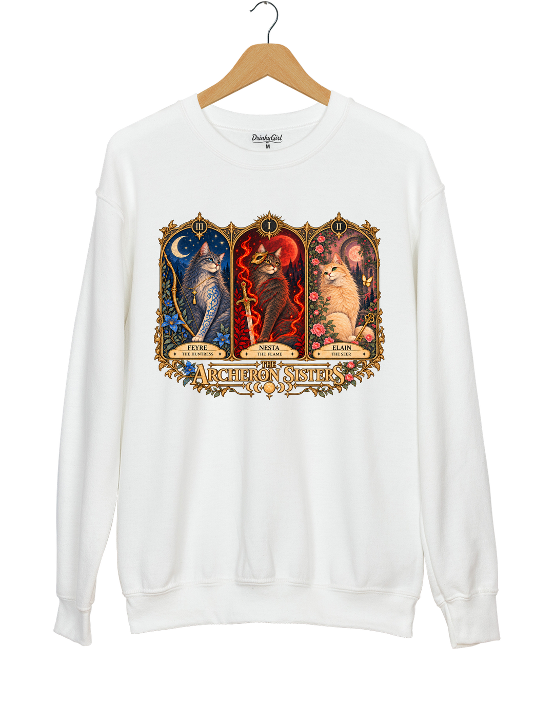 ACOTAR Archeron Sisters Cat Tarot Sweatshirt - White