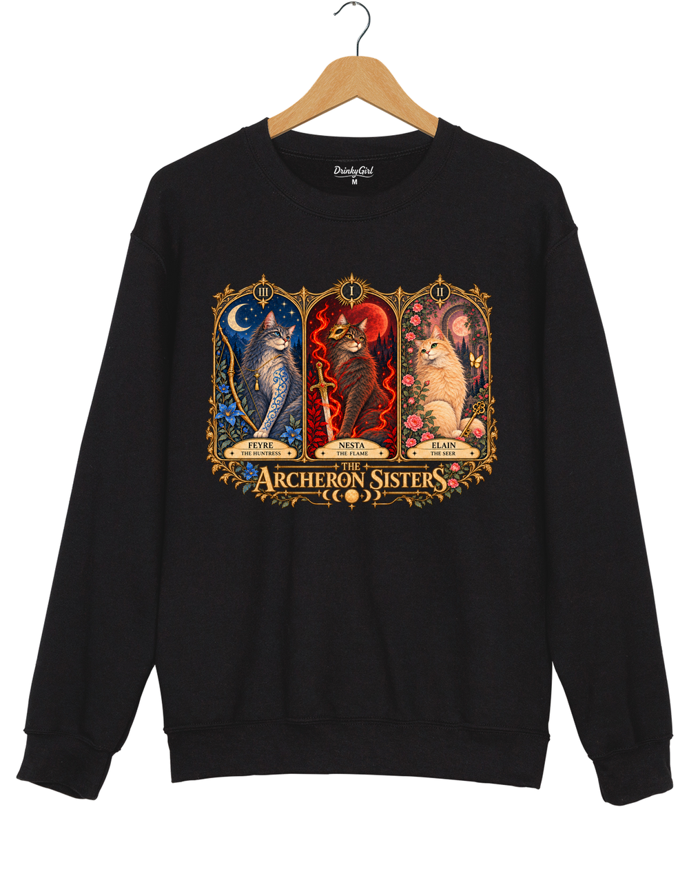 ACOTAR Archeron Sisters Cat Tarot Sweatshirt - Black