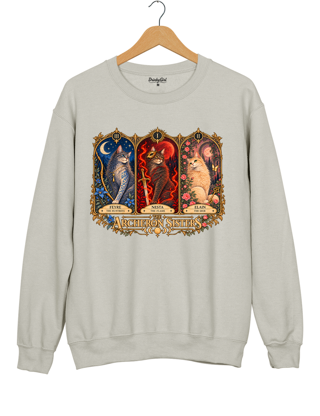 ACOTAR Archeron Sisters Cat Tarot Sweatshirt - Gray