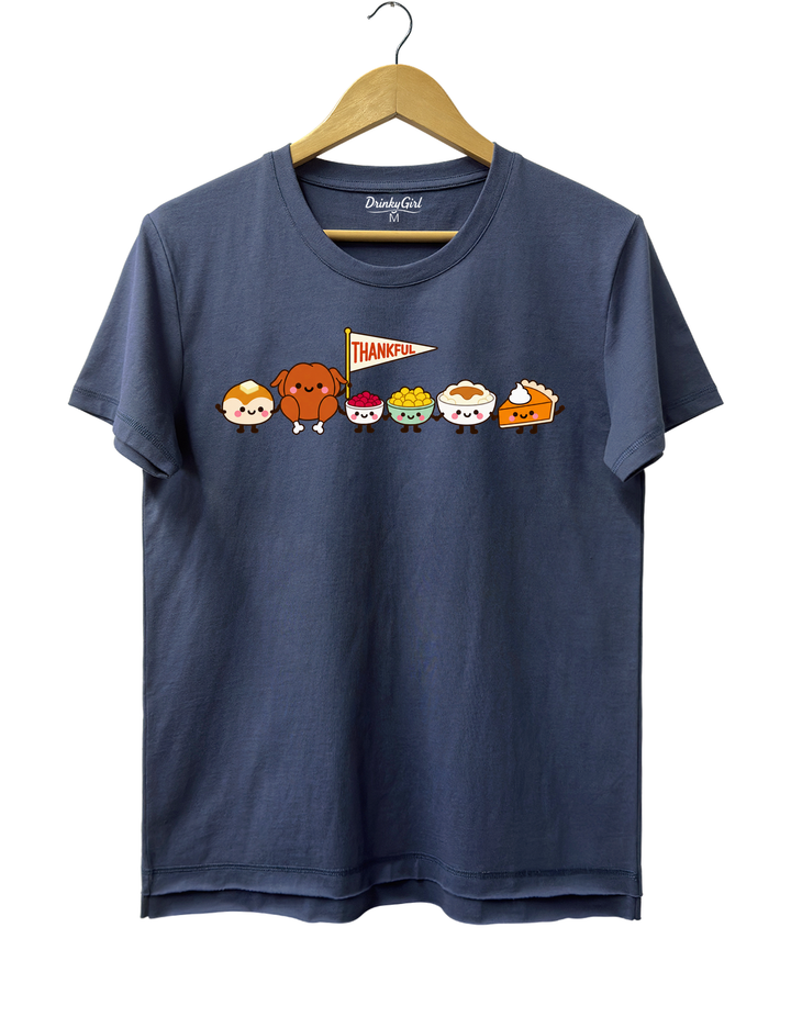 Cute Thanksgiving Food Tee - Navy Blue