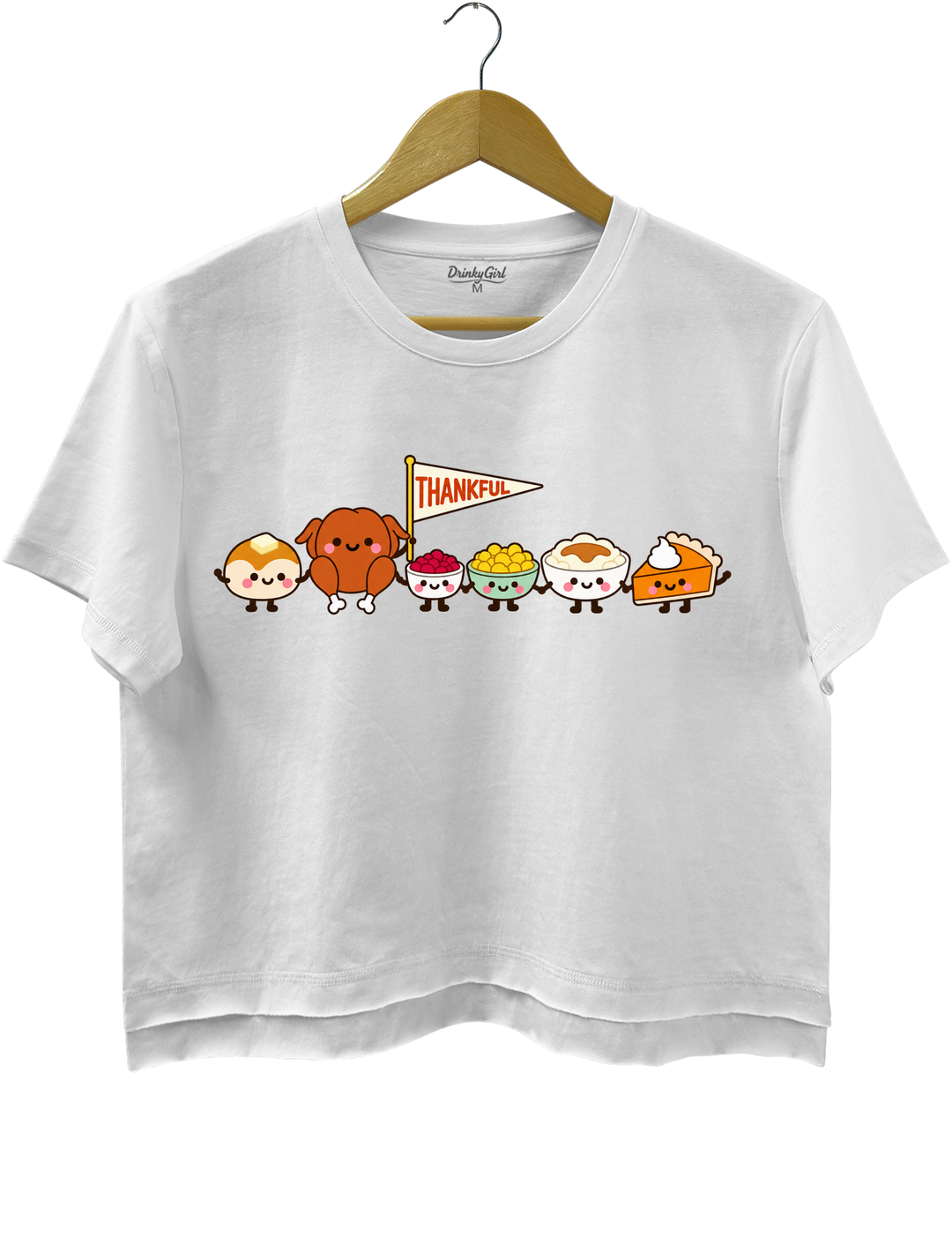 Cute Thanksgiving Food Crop Top - White
