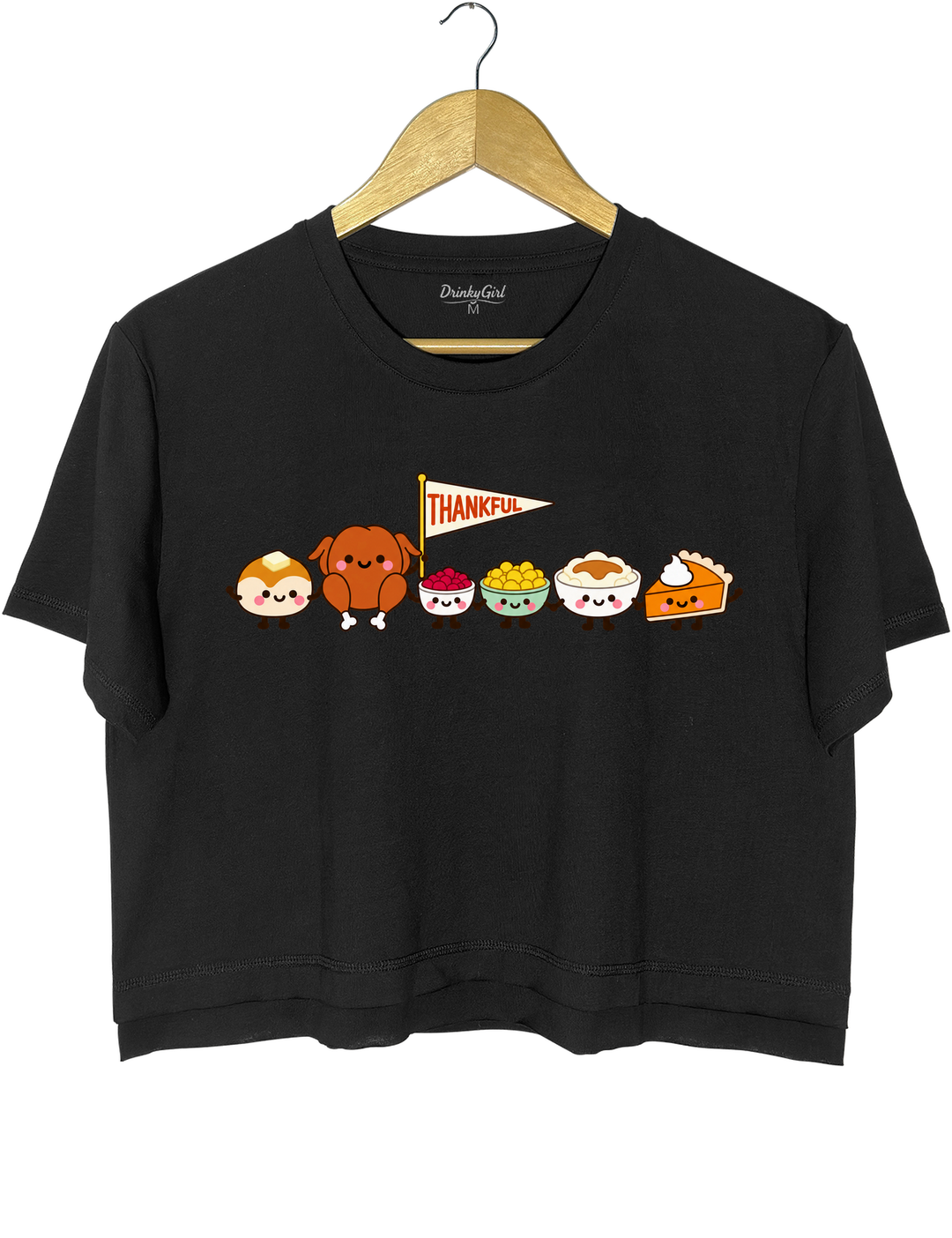 Cute Thanksgiving Food Crop Top - Black