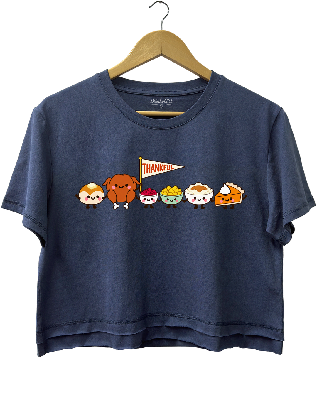 Cute Thanksgiving Food Crop Top - Navy Blue
