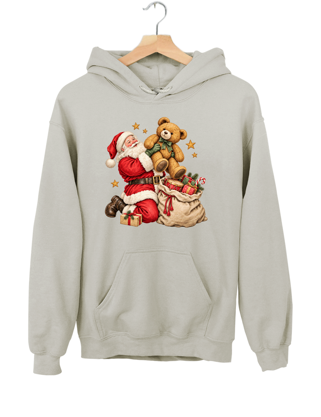 Vintage Santa And Bear Hoodie - Gray
