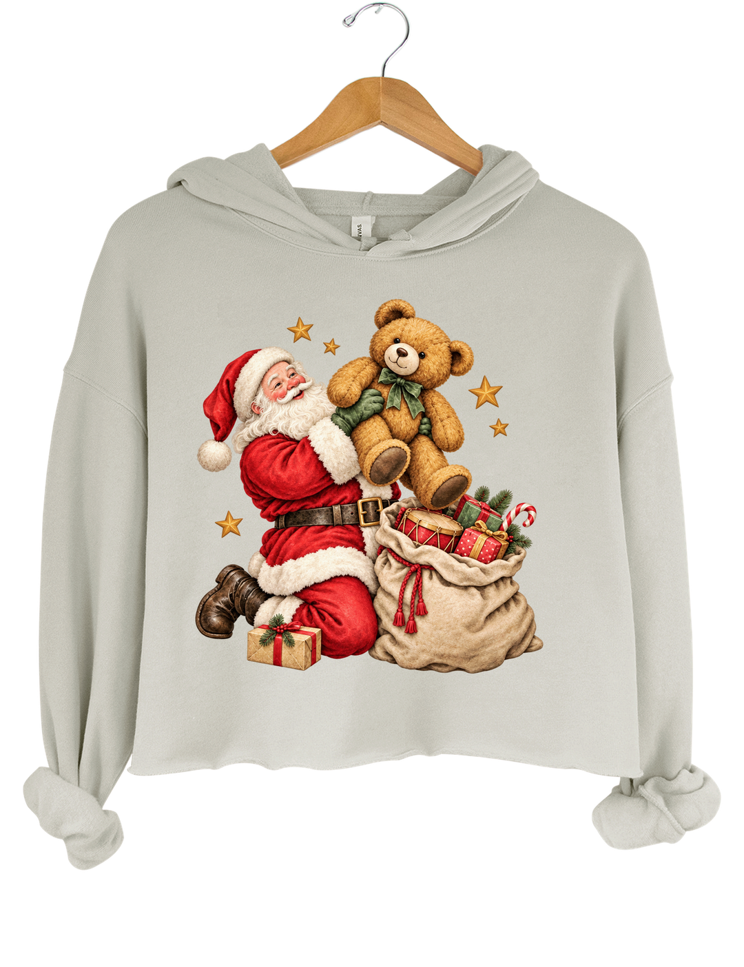 Vintage Santa And Bear Crop Hoodie - Gray