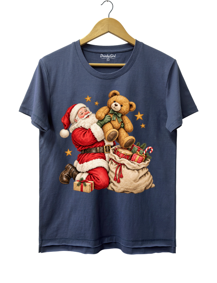 Vintage Santa And Bear Tee - Navy Blue