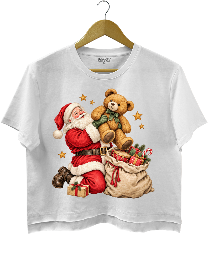 Vintage Santa And Bear Crop Top - White