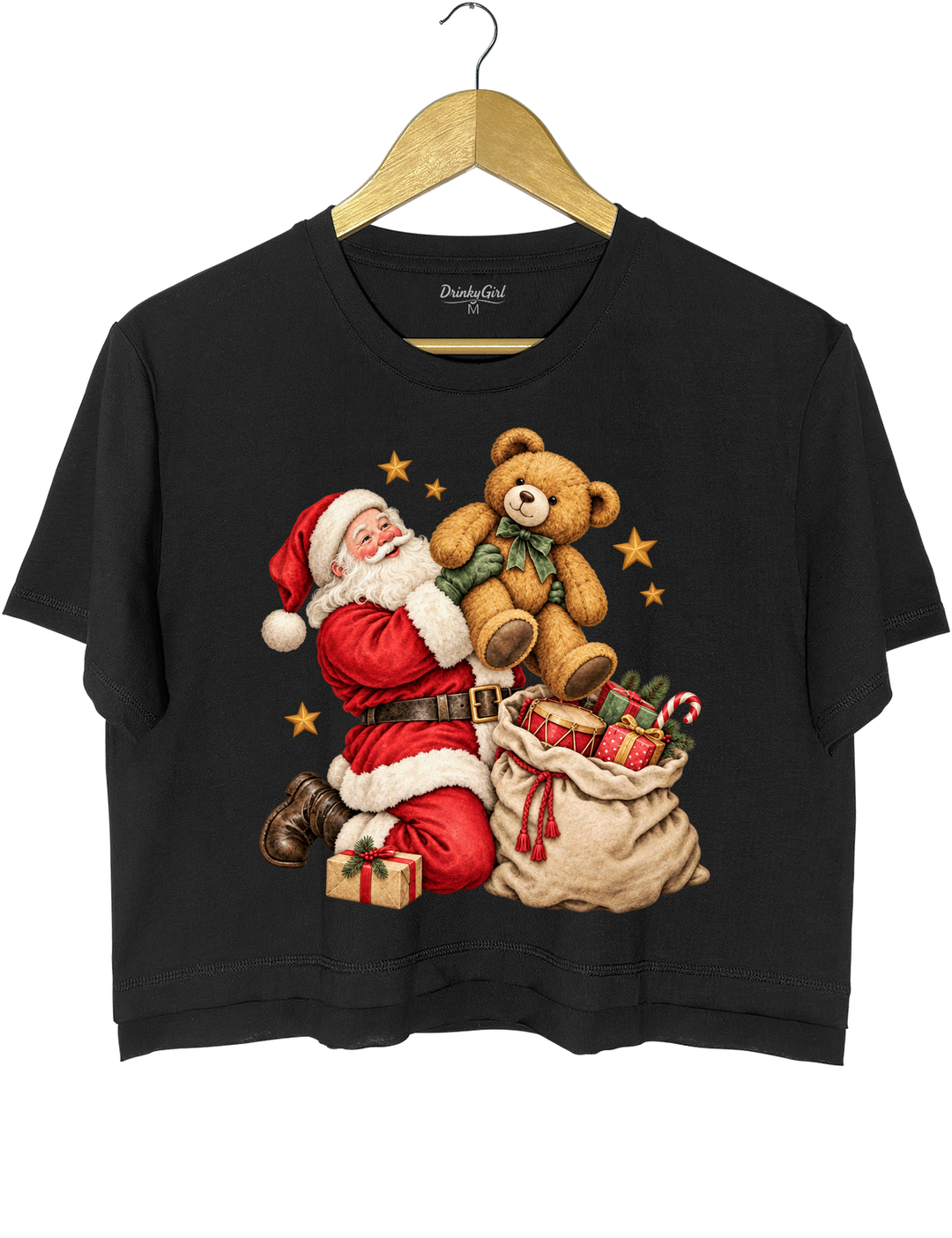 Vintage Santa And Bear Crop Top - Black