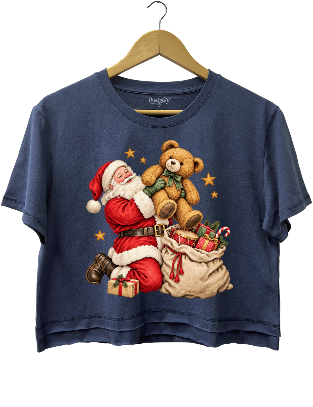 Vintage Santa And Bear Crop Top - Navy Blue
