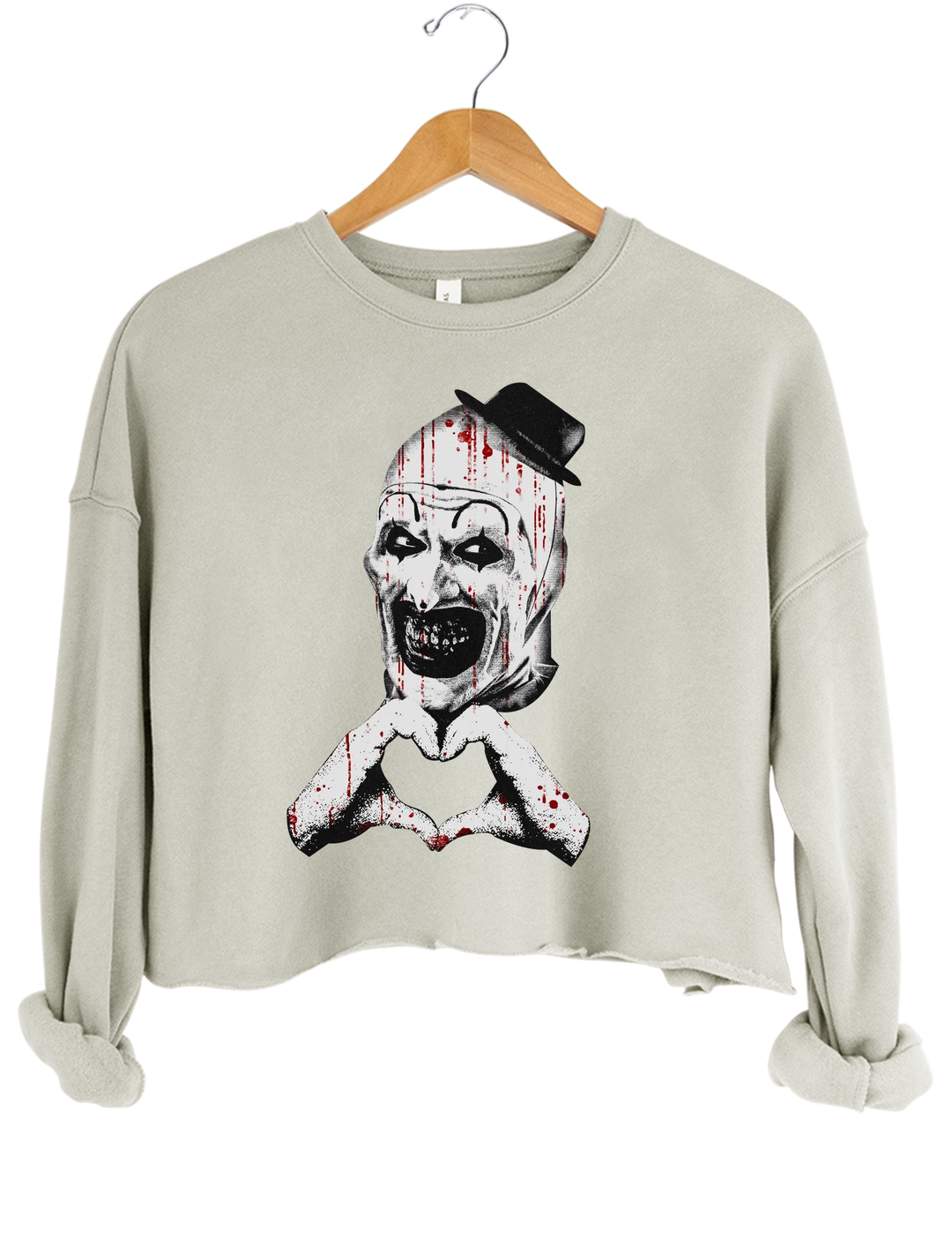 Horror Clown Heart Hands Crop Sweatshirt - Gray