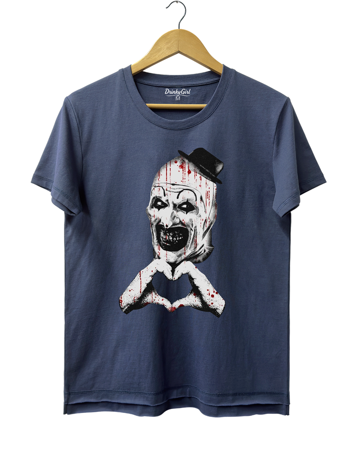 Horror Clown Heart Hands Tee - Navy Blue
