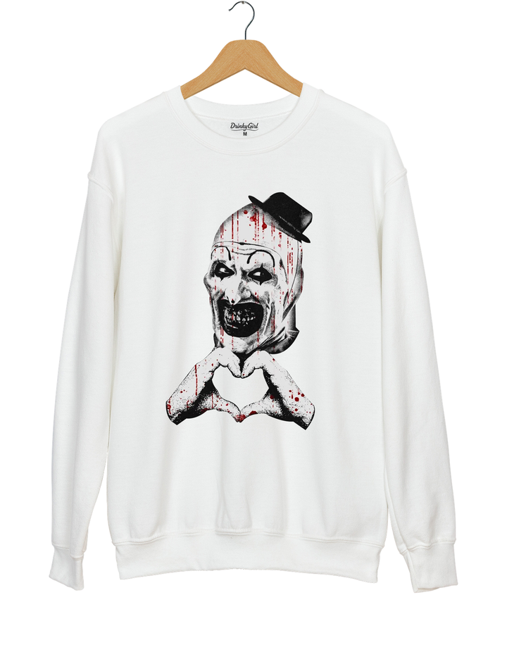 Horror Clown Heart Hands Sweatshirt - White