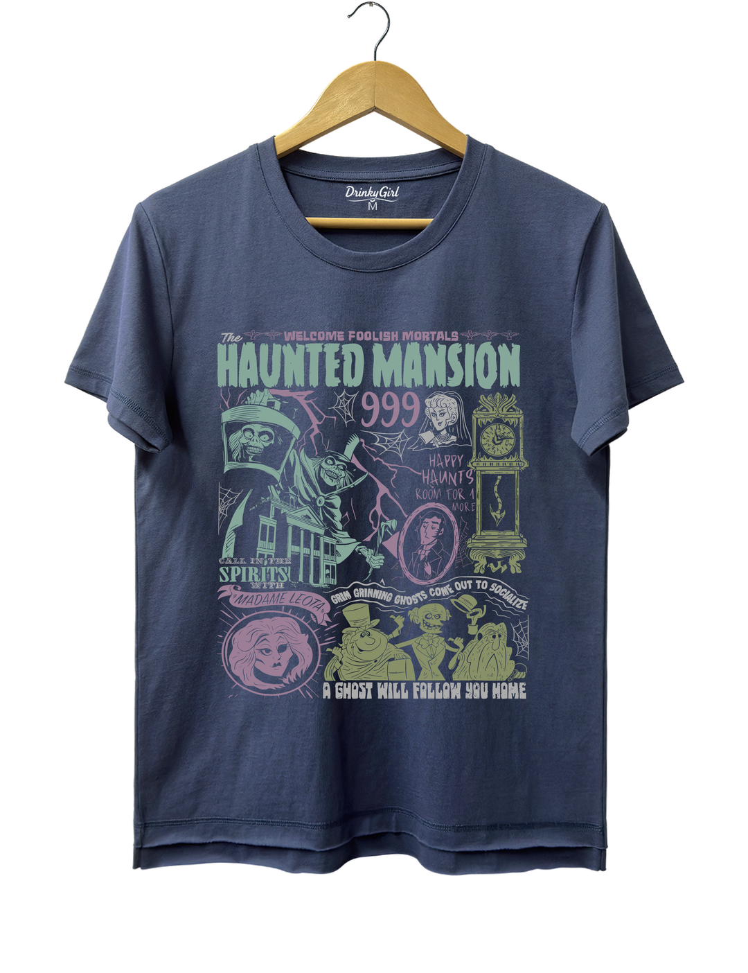 Welcome Foolish Mortals Hitchhiking Ghost Spooky Season Madam Leota Tee