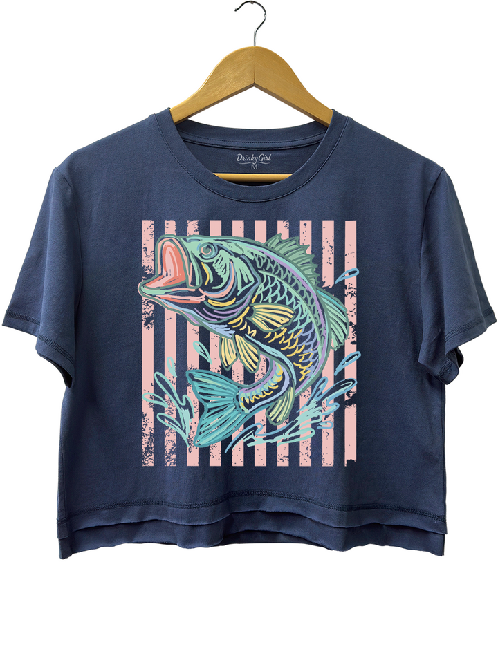 Retro Bass Fish Trendy Beach Crop Top
