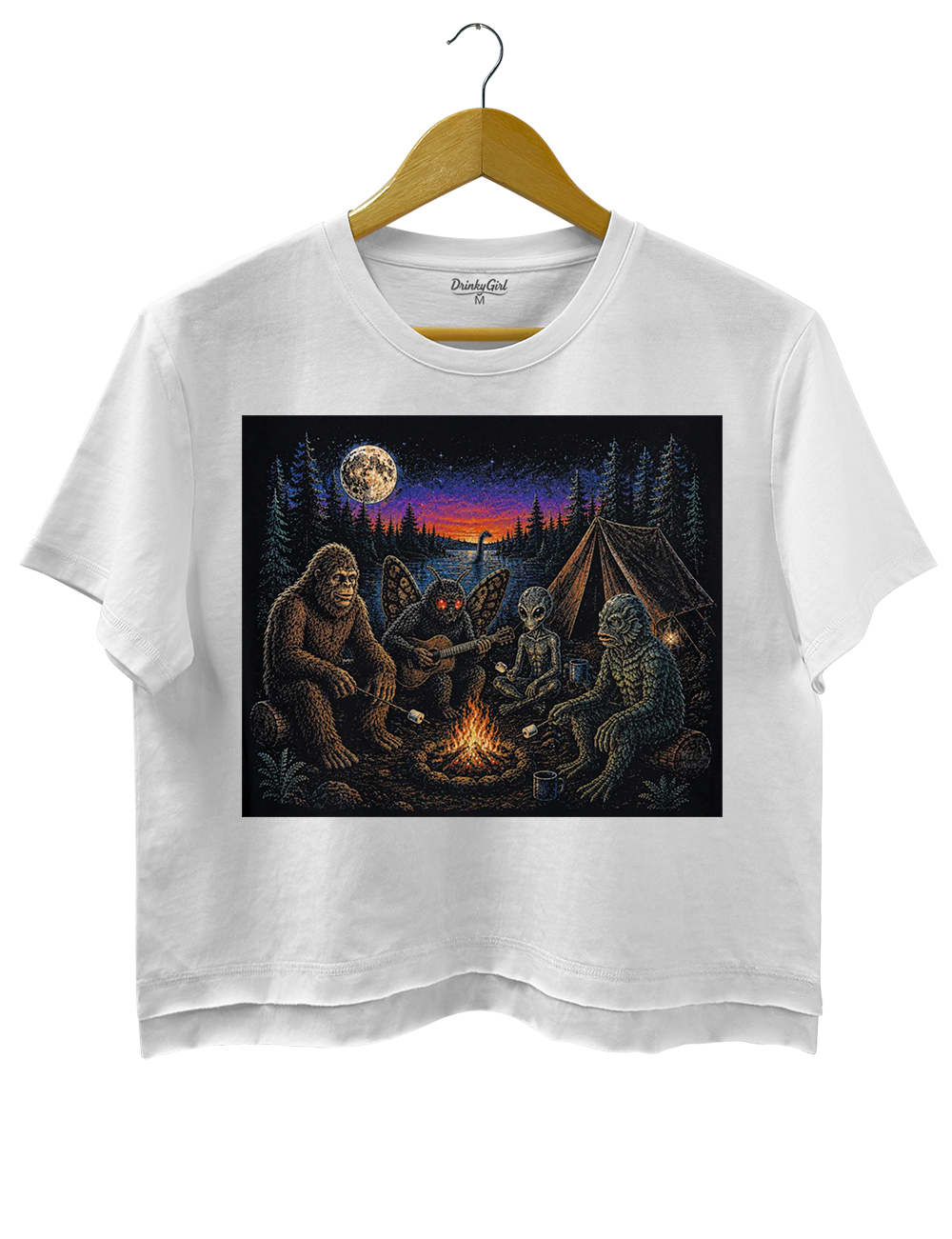 Funny Cryptid Camping Crop Top