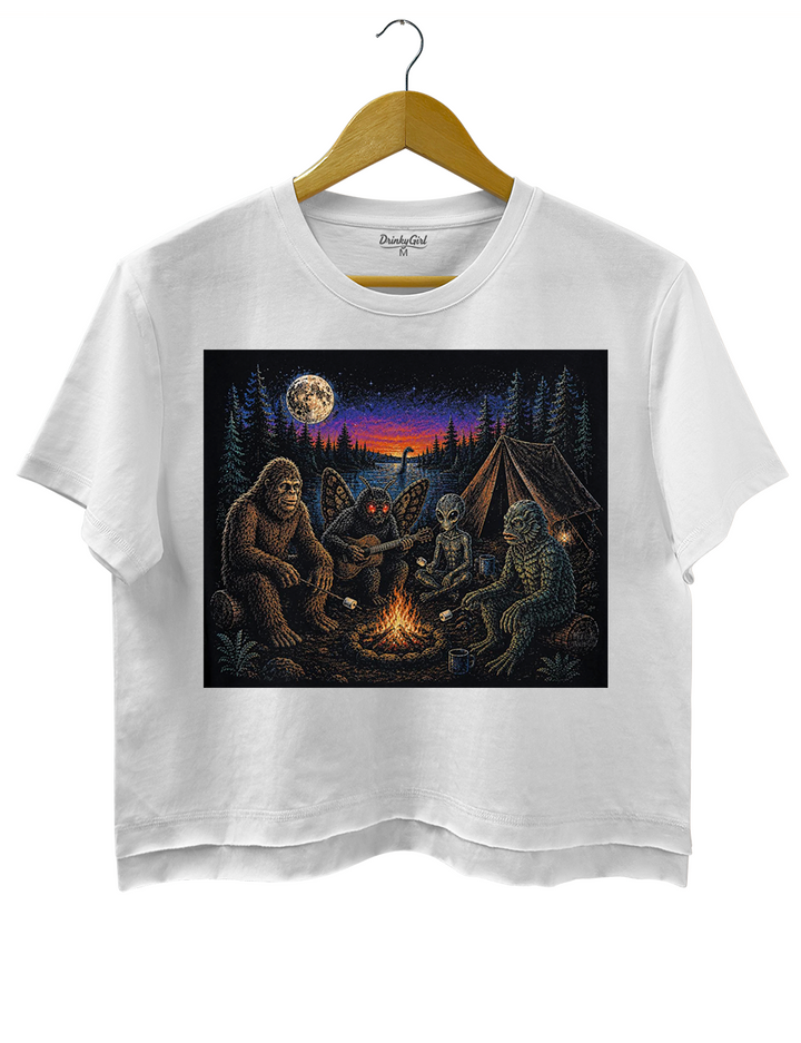 Funny Cryptid Camping Crop Top