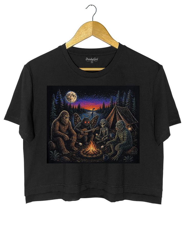 Funny Cryptid Camping Crop Top