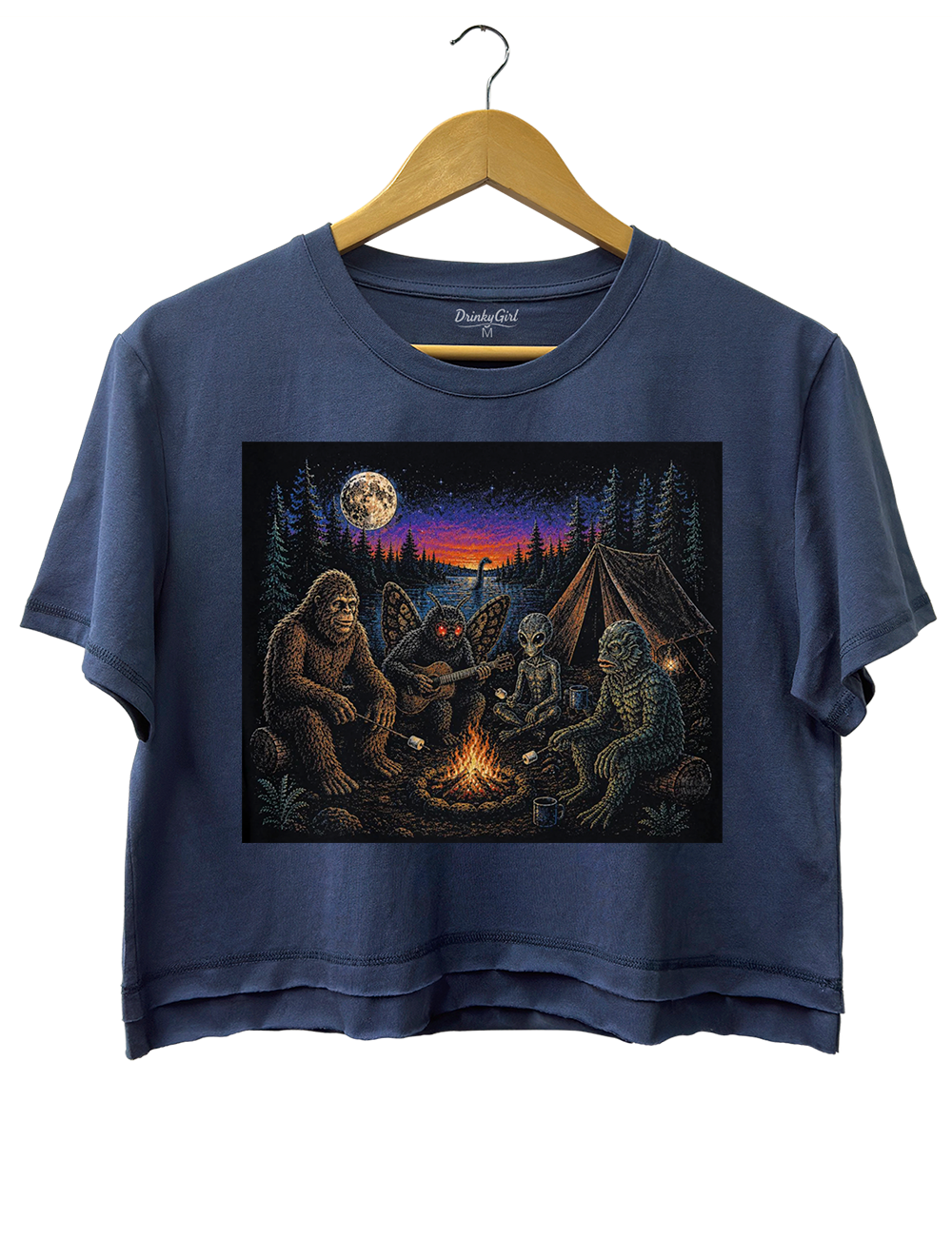 Funny Cryptid Camping Crop Top