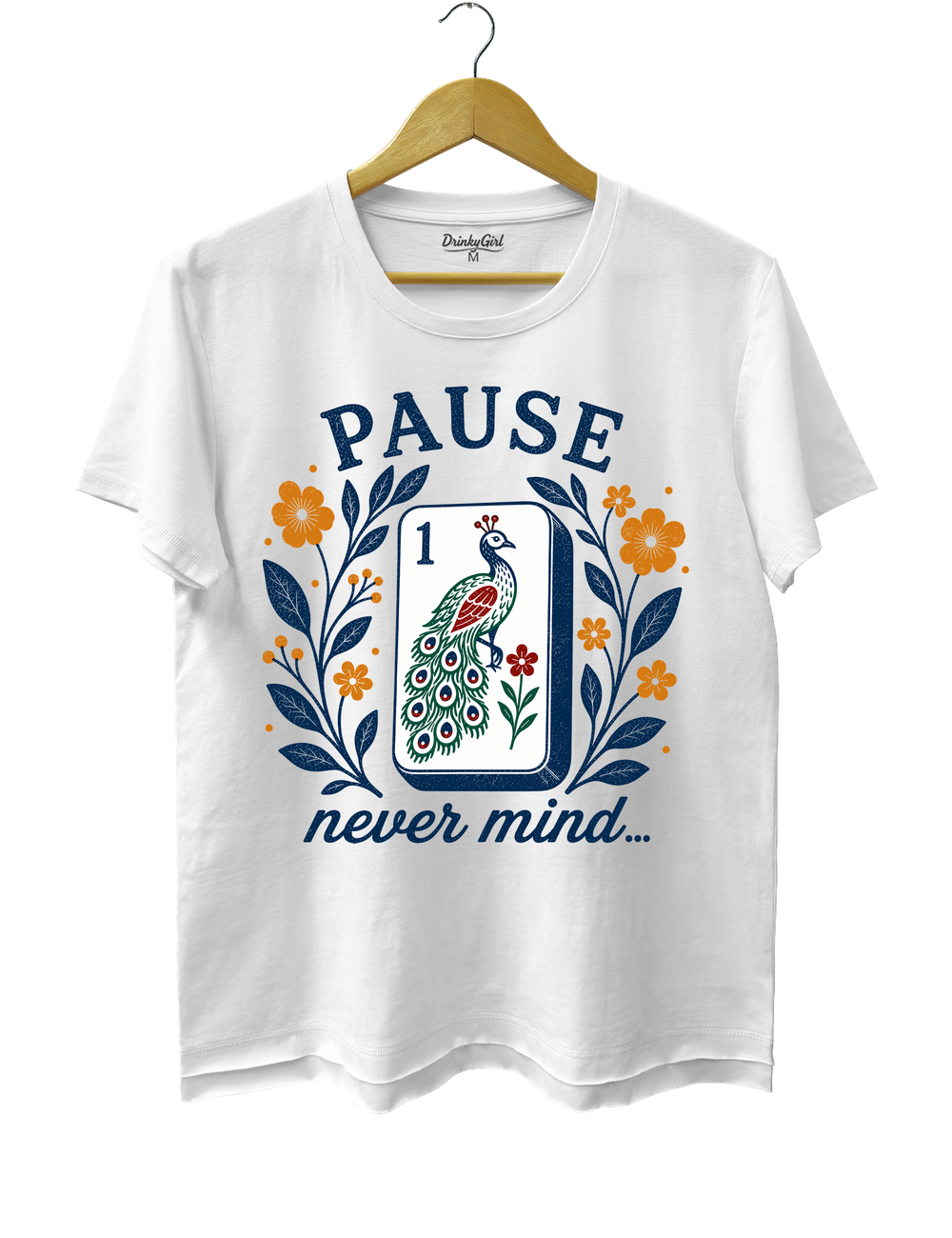 Pause Nevermind Funny Mahjong Tee - White