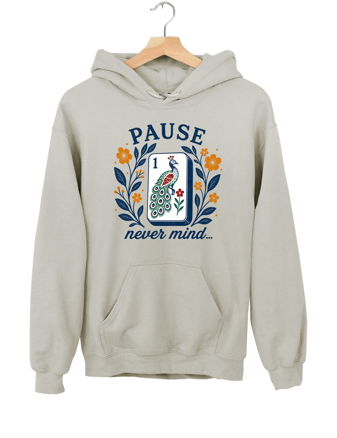 Pause Nevermind Funny Mahjong Hoodie - Gray