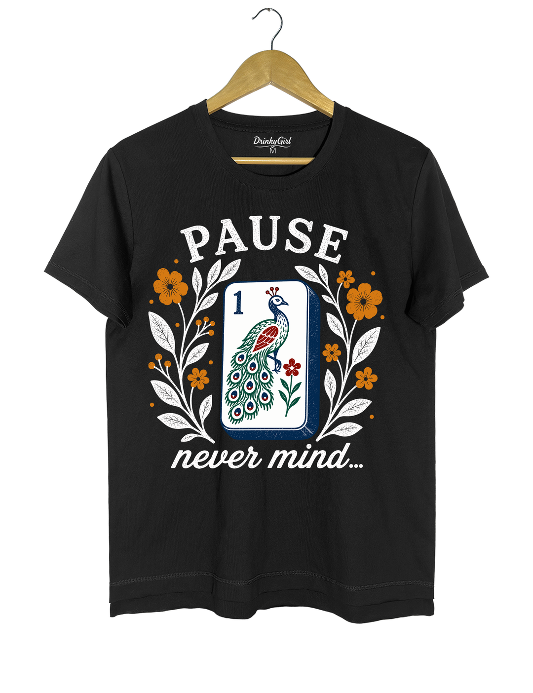Pause Nevermind Funny Mahjong Tee - Black