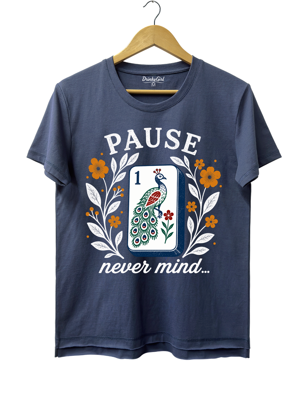 Pause Nevermind Funny Mahjong Tee - Navy Blue