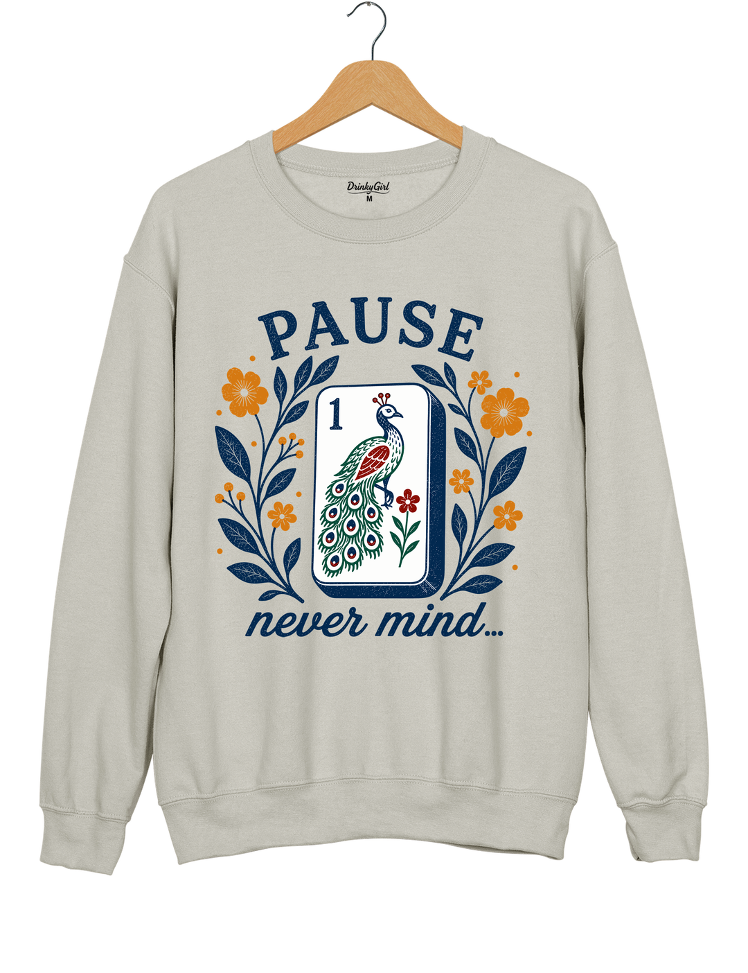 Pause Nevermind Funny Mahjong Sweatshirt - Gray