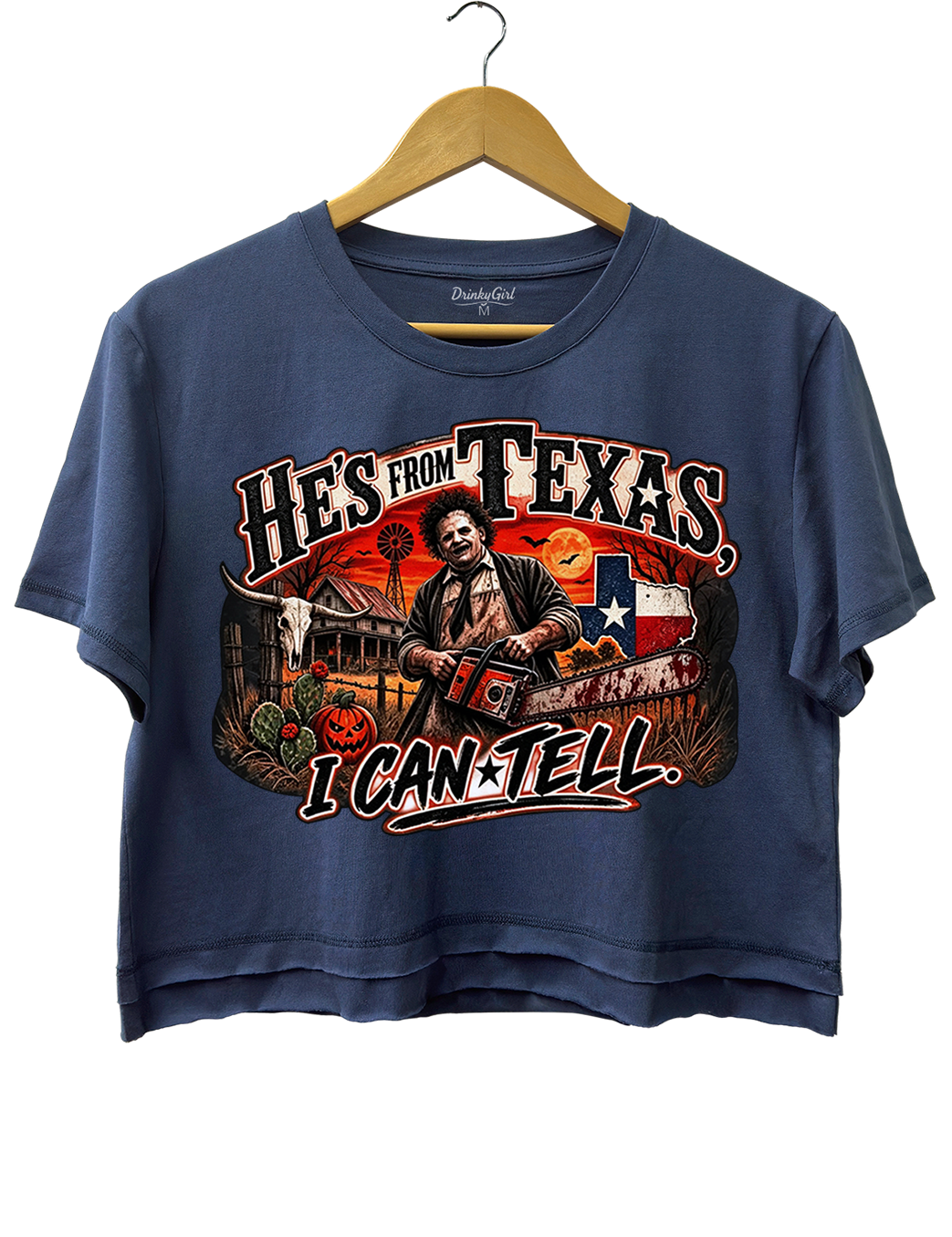 He‘s From Texas I Can Tell Texas Chainsaw Killer Crop Top