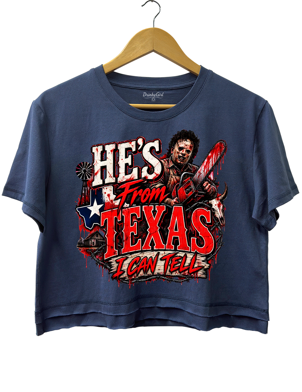 Texas Chainsaw Killer He‘s From Texas I Can Tell Crop Top