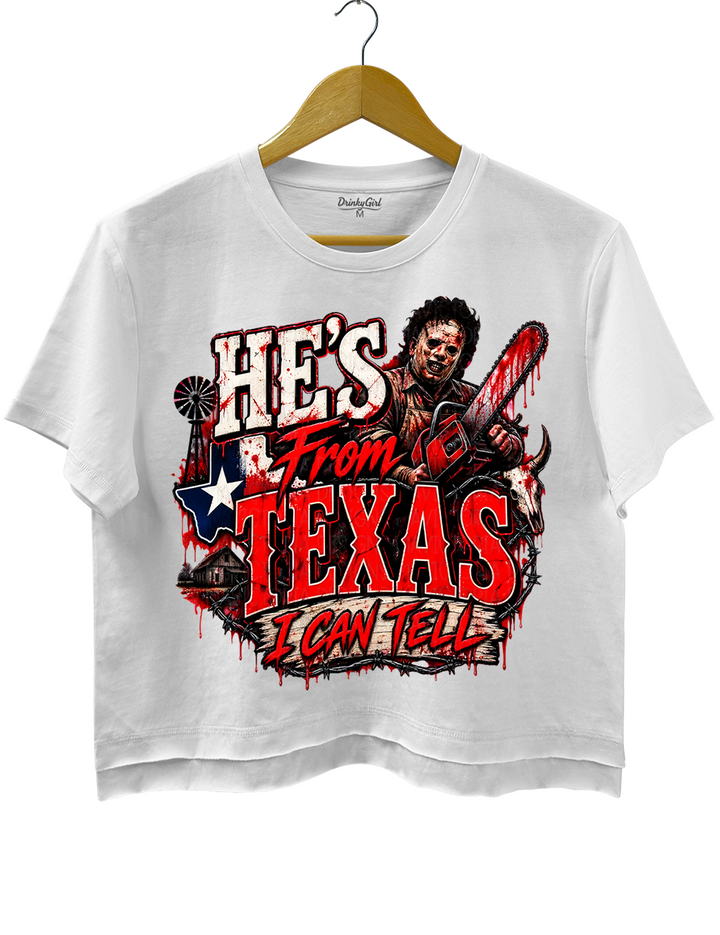 Texas Chainsaw Killer He‘s From Texas I Can Tell Crop Top