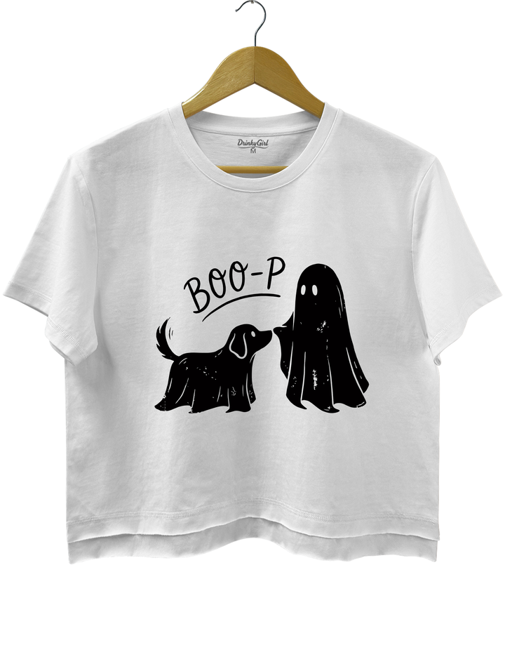 Boo-p Ghost Dog Funny Halloween Crop Top