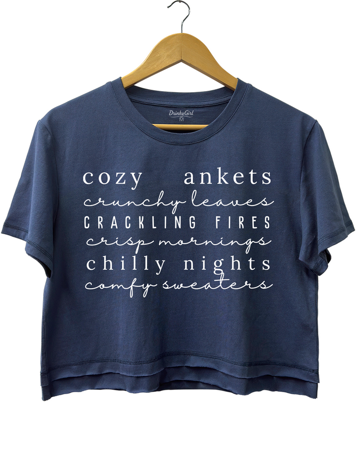 Cozy Blankets Crackling Flres Chilly Nights Crop Top