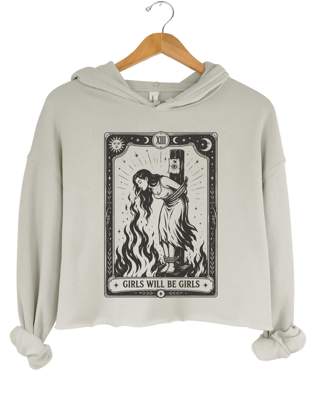 Girls Will Be Girls Witch With Sigarete Crop Hoodie - Gray