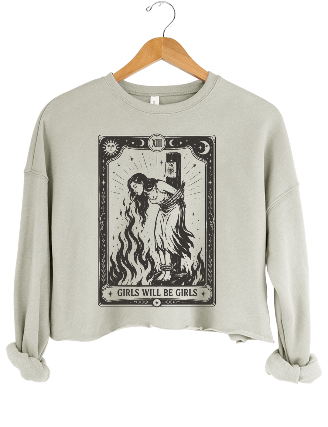 Girls Will Be Girls Witch With Sigarete Crop Sweatshirt - Gray
