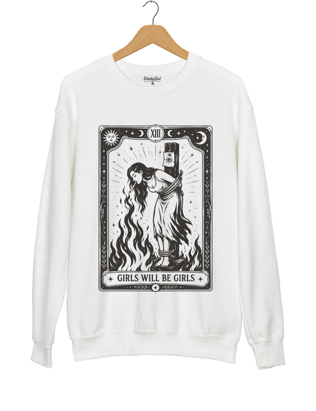 Girls Will Be Girls Witch With Sigarete Sweatshirt - White