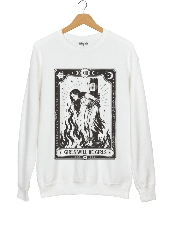 Girls Will Be Girls Witch With Sigarete Sweatshirt - White
