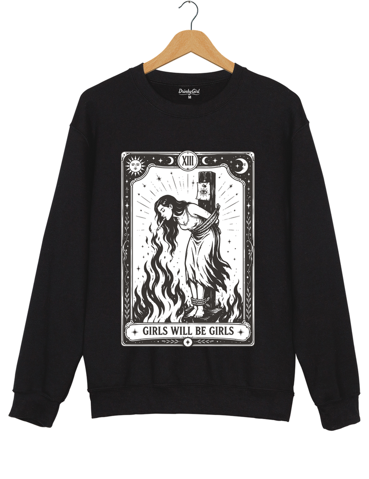 Girls Will Be Girls Witch With Sigarete Sweatshirt - Black